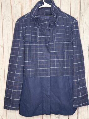 Celebrity Pink Navy Plaid Mixed Media Faux Woo Coat NO HOOD